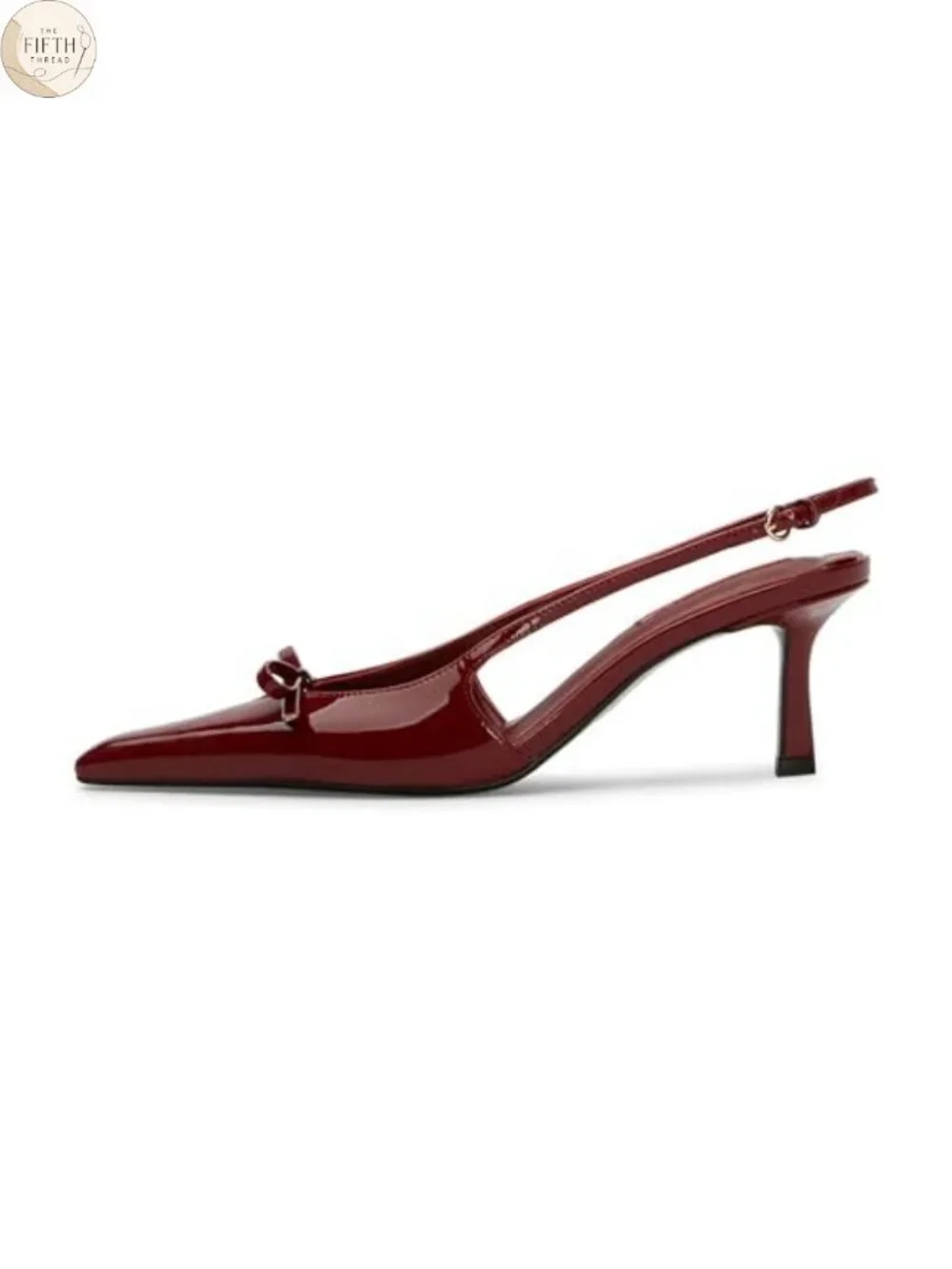 Kitten Heels Slingback Pointed Toe Bow Faux Leather Dress Pumps
